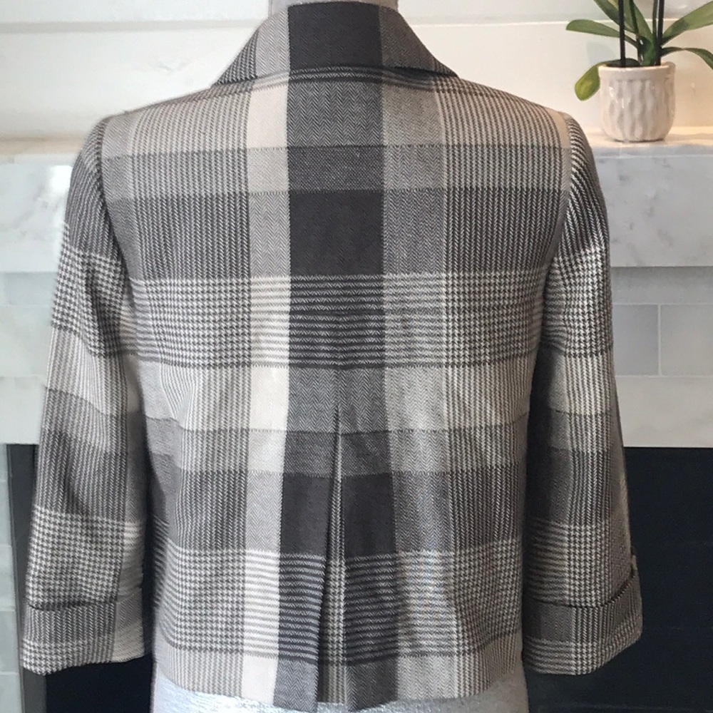 Tahari Brown Plaid Wool Blend Jacket 2P EUC - Picture 5 of 7